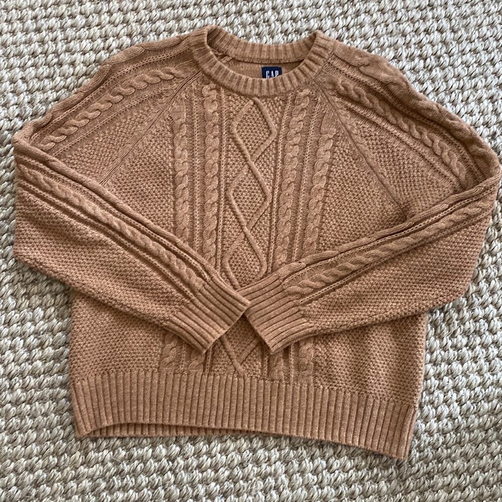 Gap 100% Cotton Tan Cable Knit Sweater Women Size M